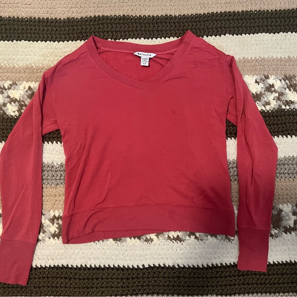Athleta Women's V-Neck Long Sleeve Sweatshirt - Red